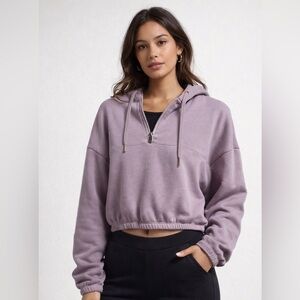 Wear it to Heart Quarter Zip Hoodie Cropped size XS Lavender NWOT